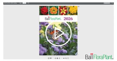 Cover of the Ball FloraPlant catalog with a play button