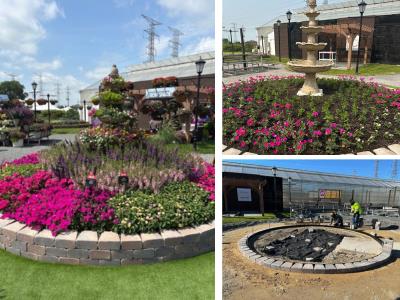 the making of a fountain with flowers